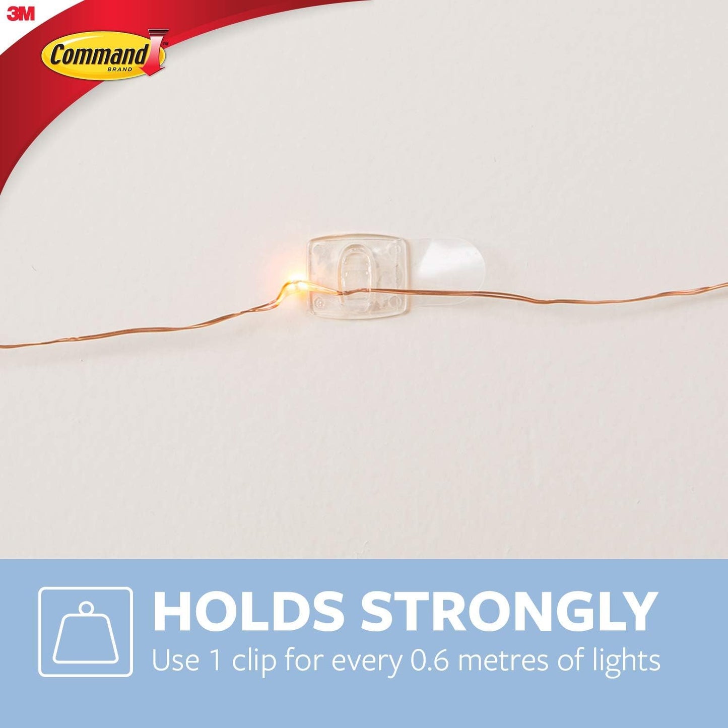 Command Decorating Clips, Pack of 20 Mini Hooks and 24 Small Strips, Transparent - Hanging Clips for Decorations and Fairy Lights, Wall Adhesive - Damage Free
