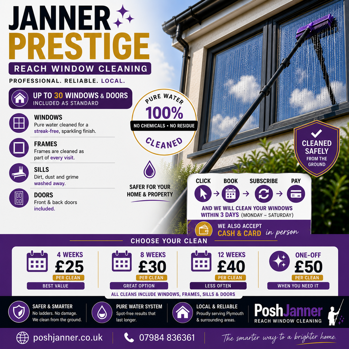 Janner Prestige - Larger Home Window Cleaning | Up to 30 Windows, Frames, Sills & Doors | From £25 (Save with Subscription)