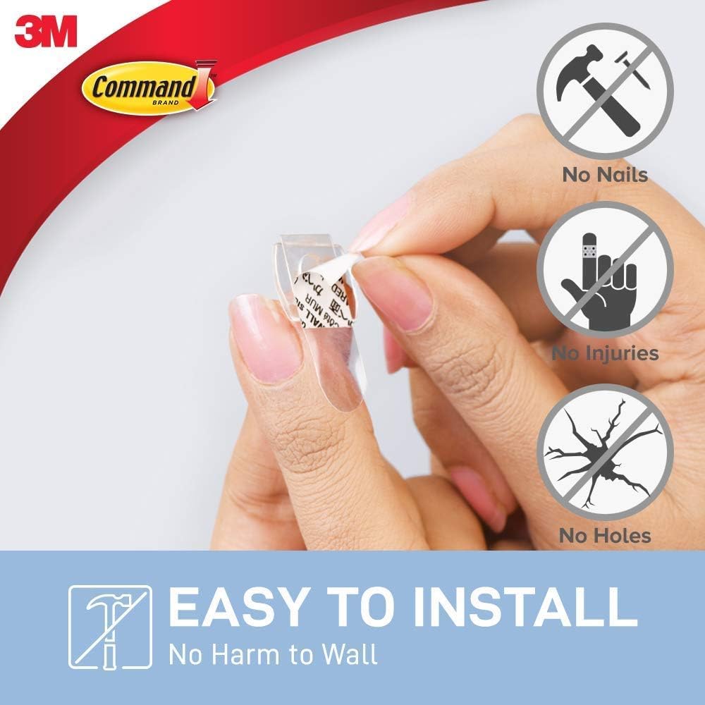 Command Decorating Clips, Pack of 20 Mini Hooks and 24 Small Strips, Transparent - Hanging Clips for Decorations and Fairy Lights, Wall Adhesive - Damage Free