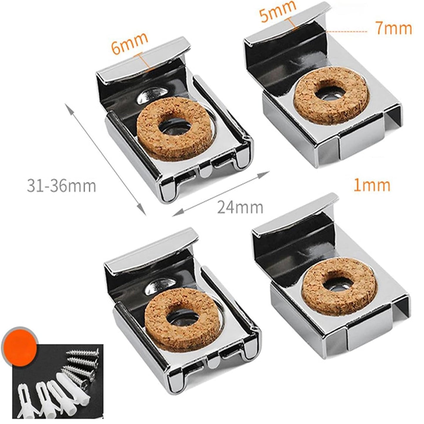 PoshJanner Chrome Frameless Metal Spring Loaded Mirror Clips Glass Wall Hanging Bathroom Toilet Fixing Kit Hanger with Fittings