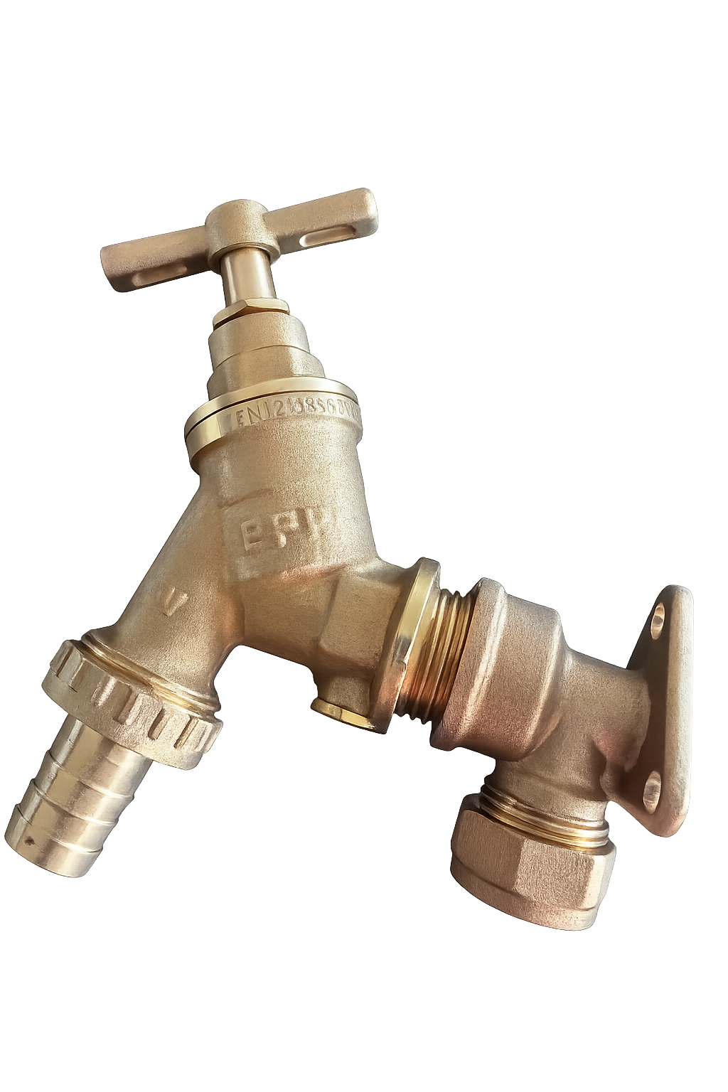 Brass Outside Bibcock Tap with Double Check Valve + 1/2" Compression Wall Plate Elbow