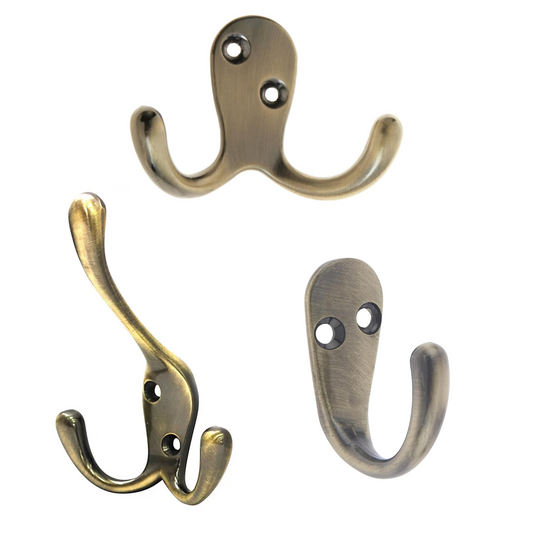 PoshJanner Antique Brass Hooks Hangers Robe Hook, Antique Brass Coat Hook, Back of Door WallRobe Coat Hangers, Different Styles
