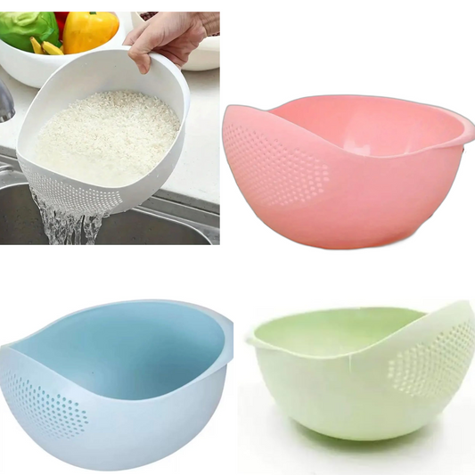 PoshJanner Rice Washer Strainer Bowl Plastic Colander, Rice Wash Bowl White Pink Blue Green