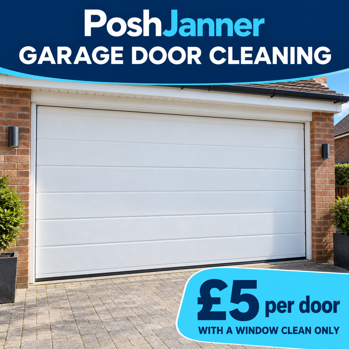 Garage door exterior cleaning — £5 per door, with a window clean only.