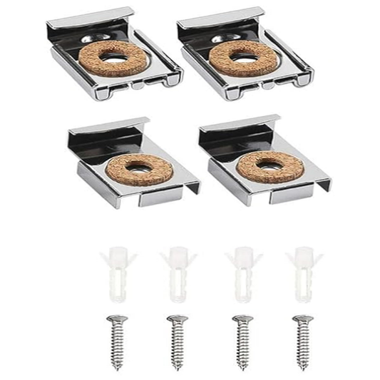 PoshJanner Chrome Frameless Metal Spring Loaded Mirror Clips Glass Wall Hanging Bathroom Toilet Fixing Kit Hanger with Fittings